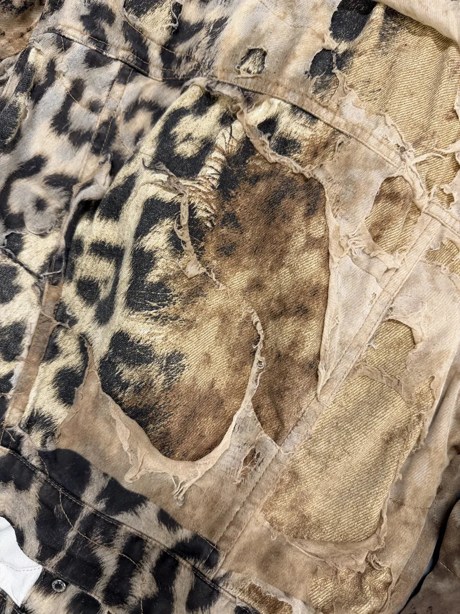 AW2001 Roberto Cavalli Beige Leopard Distressed Jacket ppnYEdF 7