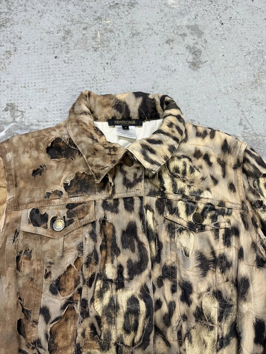 AW2001 Roberto Cavalli Beige Leopard Distressed Jacket ppnYEdF 9