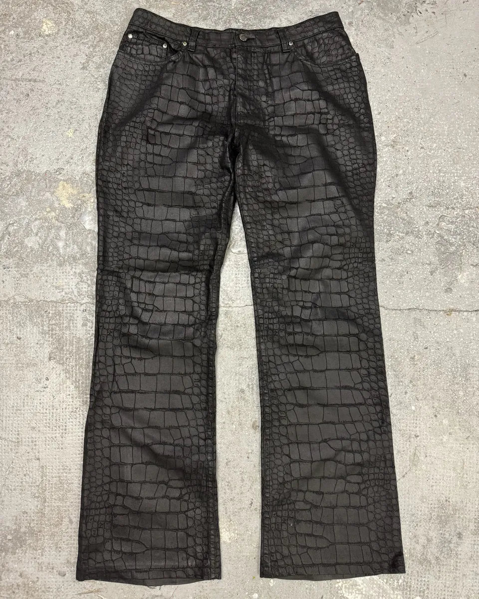AW2001 Roberto Cavalli Black Crocodile Effect Pants (M) 0