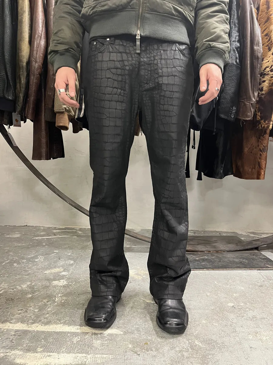 AW2001 Roberto Cavalli Black Crocodile Effect Pants (M) 1