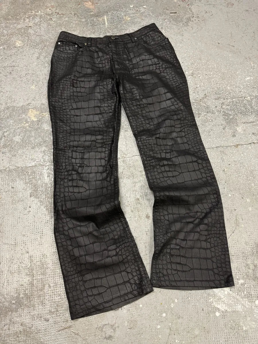 AW2001 Roberto Cavalli Black Crocodile Effect Pants (M) 8