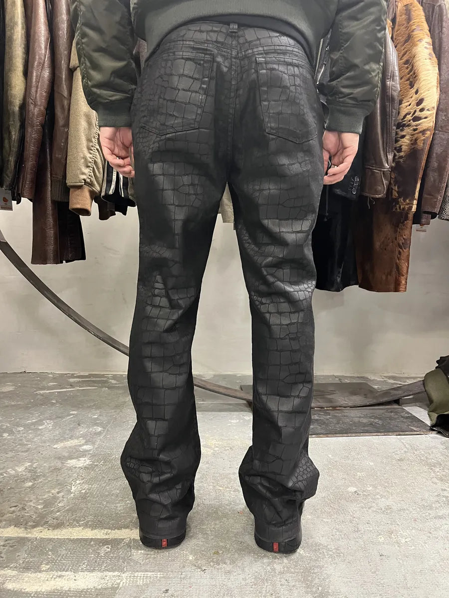 AW2001 Roberto Cavalli Black Crocodile Effect Pants (M) 2