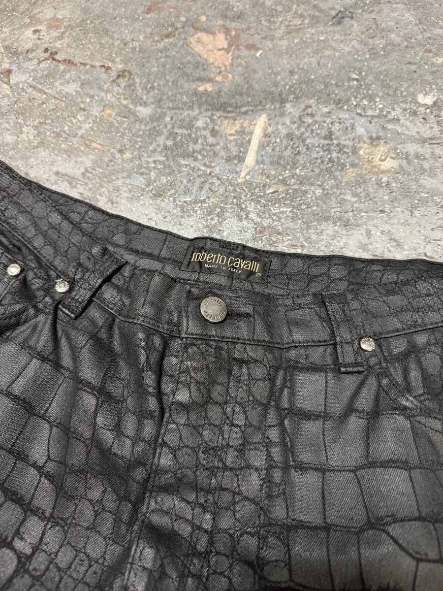 AW2001 Roberto Cavalli Black Crocodile Effect Pants (M) 9
