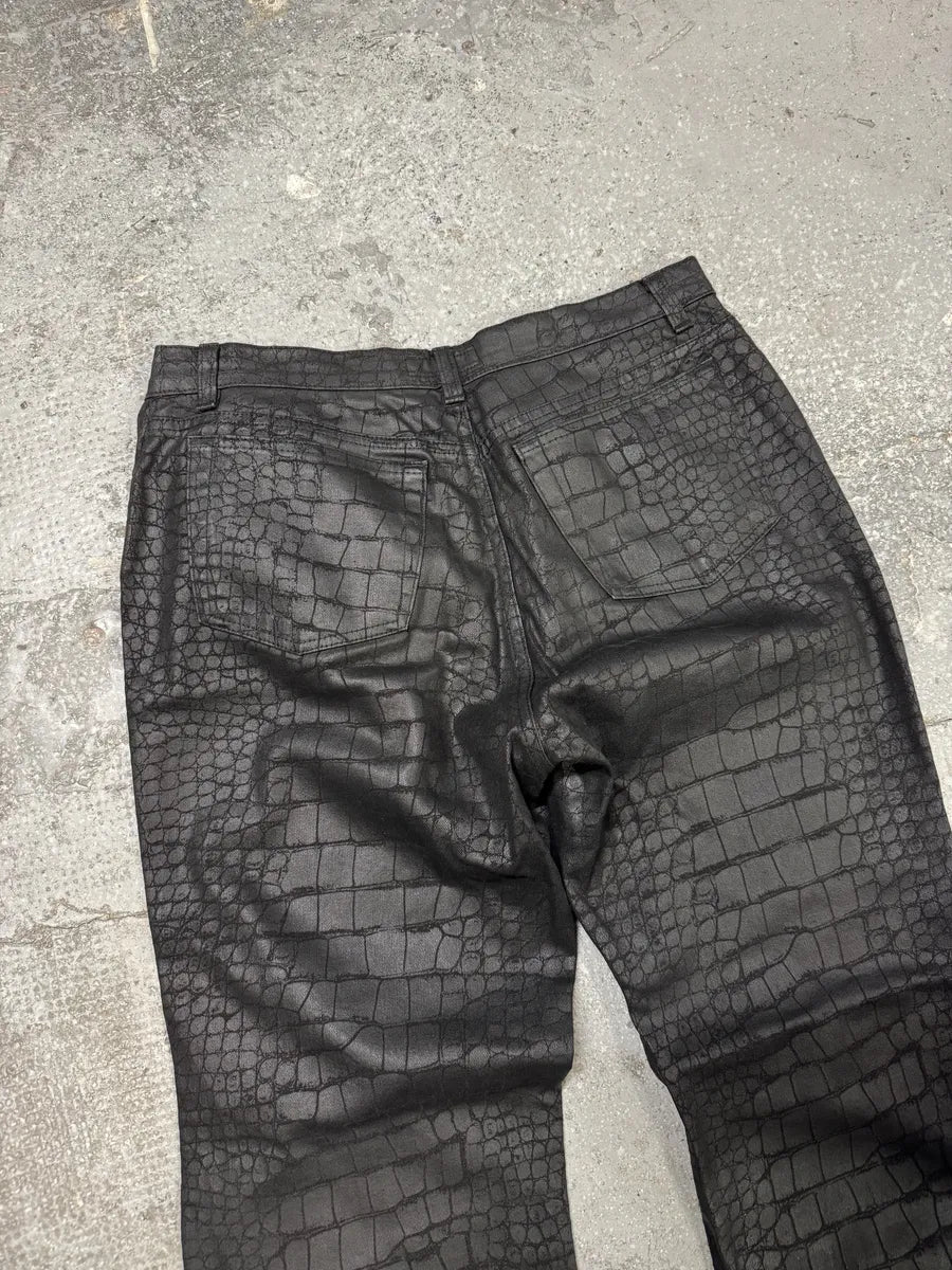 AW2001 Roberto Cavalli Black Crocodile Effect Pants (M) 4