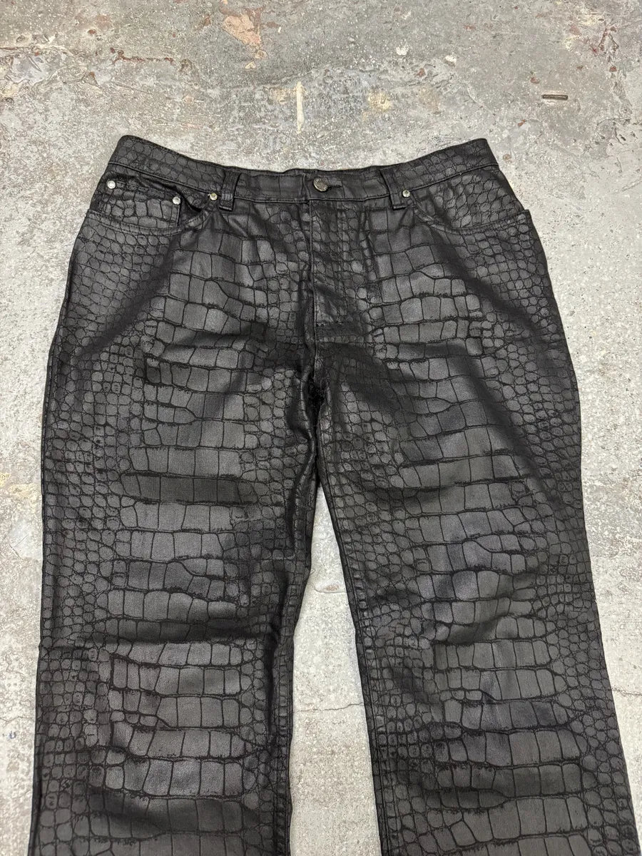 AW2001 Roberto Cavalli Black Crocodile Effect Pants (M) 5
