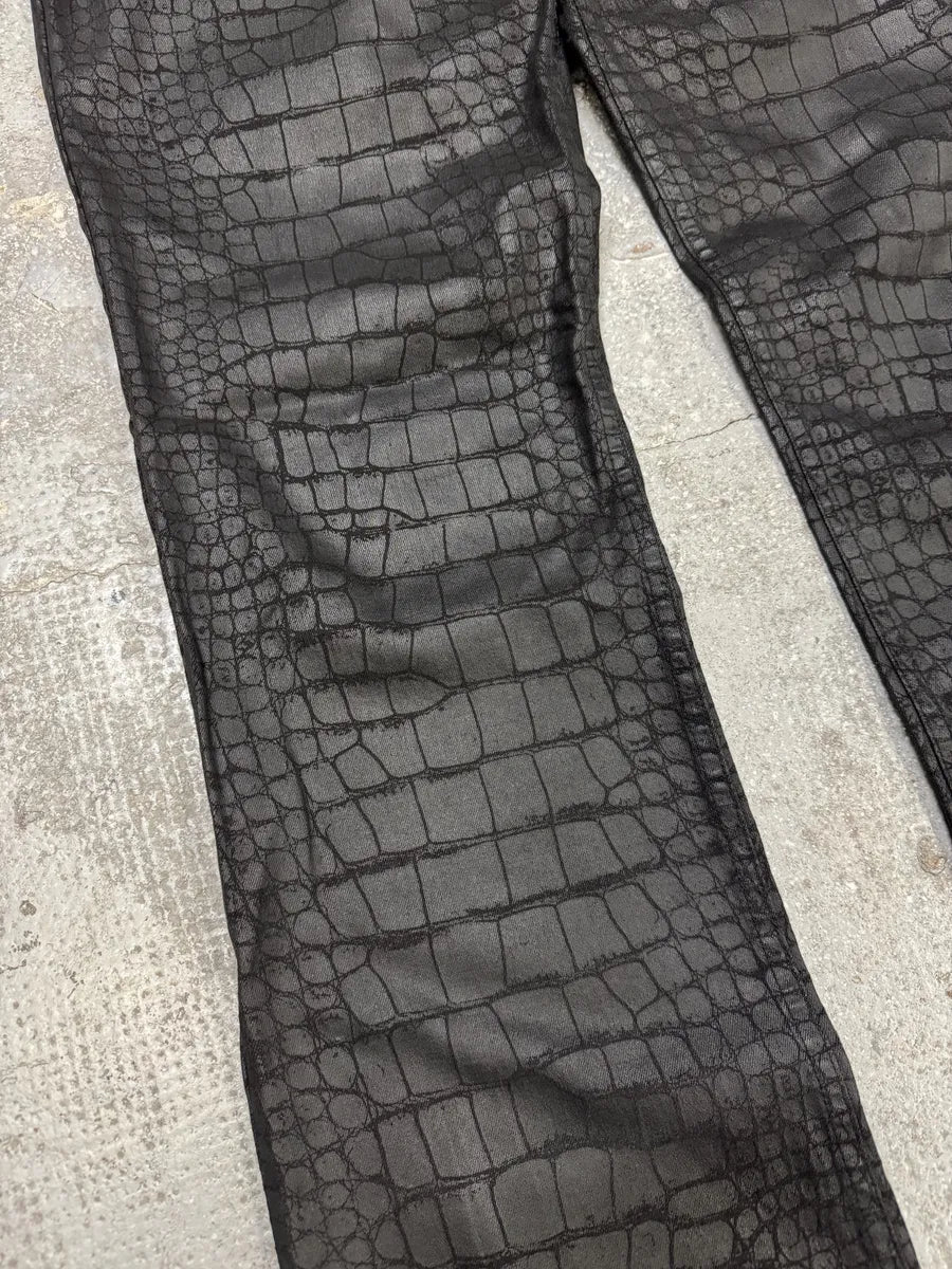 AW2001 Roberto Cavalli Black Crocodile Effect Pants (M) 6