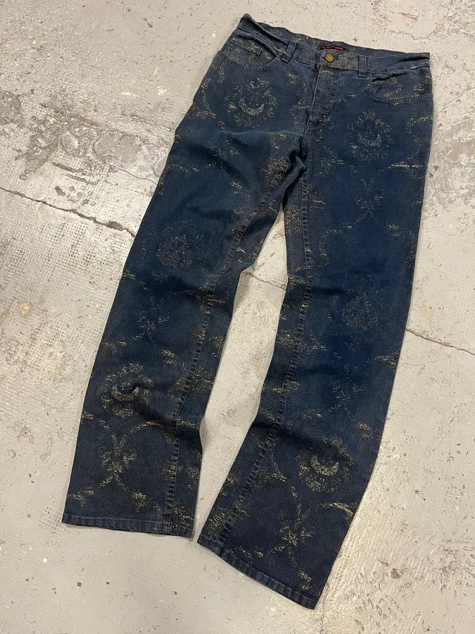 AW2001 Roberto Cavalli Navy Old Symbols Pants eRddbpA 4