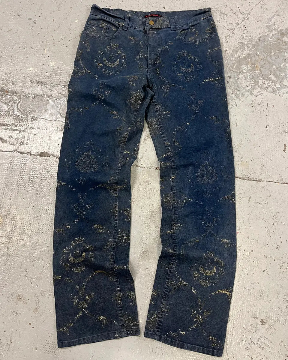 AW2001 Roberto Cavalli Navy Old Symbols Pants eRddbpA 0