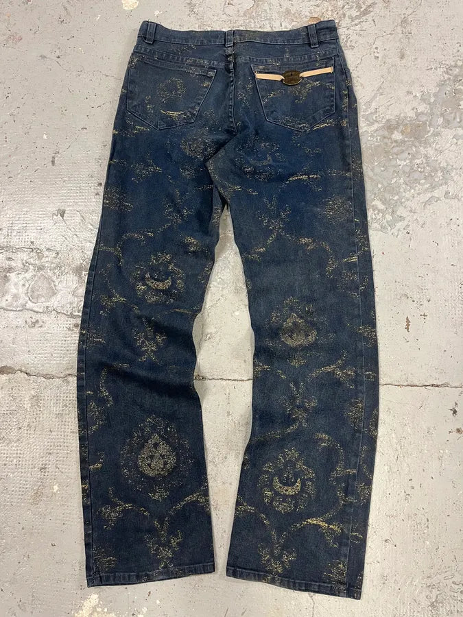 AW2001 Roberto Cavalli Navy Old Symbols Pants eRddbpA 6