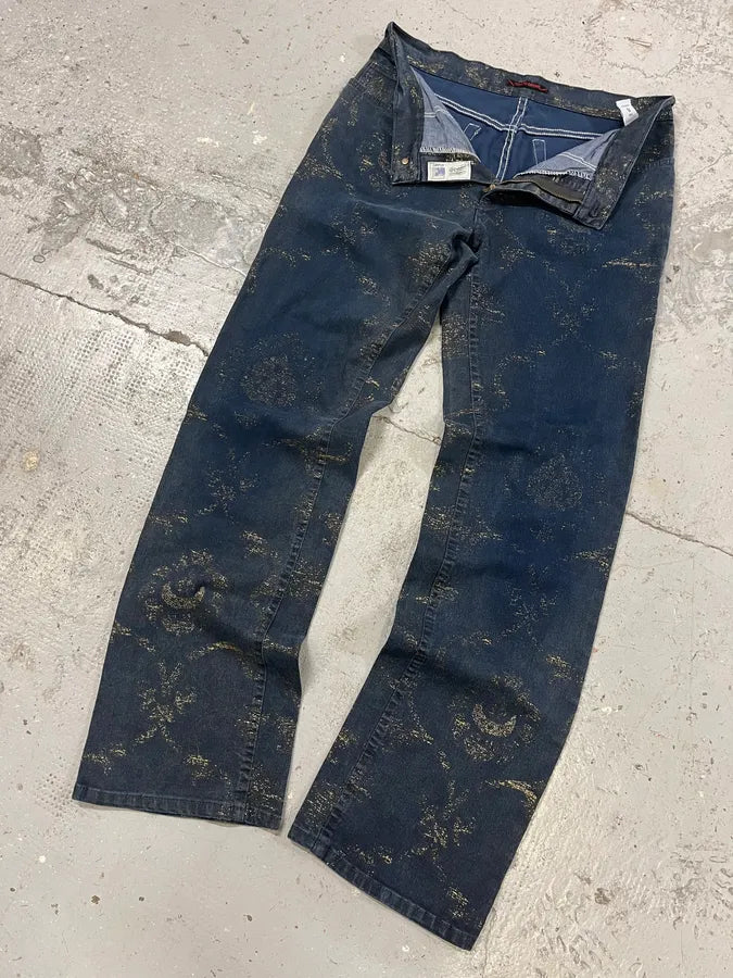AW2001 Roberto Cavalli Navy Old Symbols Pants eRddbpA 5
