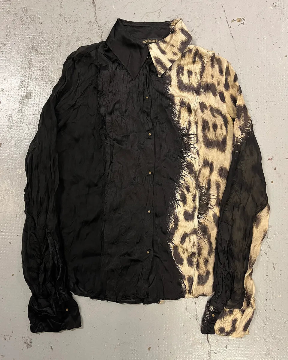 AW2001 Roberto Cavalli Black Silk Leopard Print Shirt fhAHwIA 0