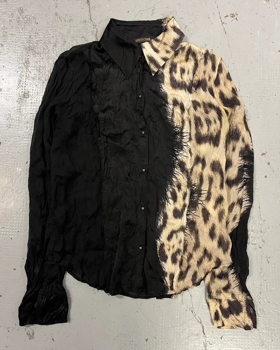 AW2001 Roberto Cavalli Black Silk Leopard Print Shirt fhAHwIA 3