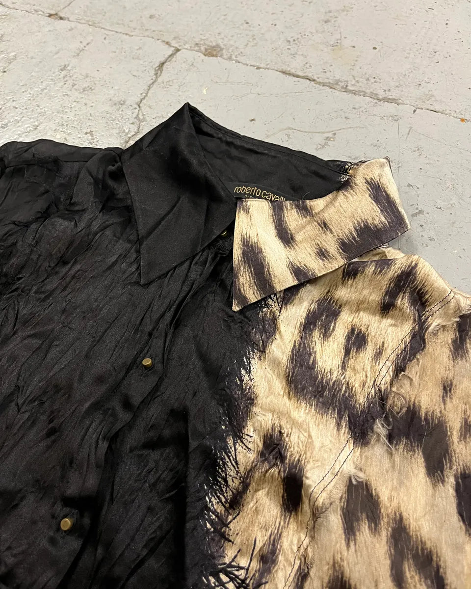 AW2001 Roberto Cavalli Black Silk Leopard Print Shirt fhAHwIA 4