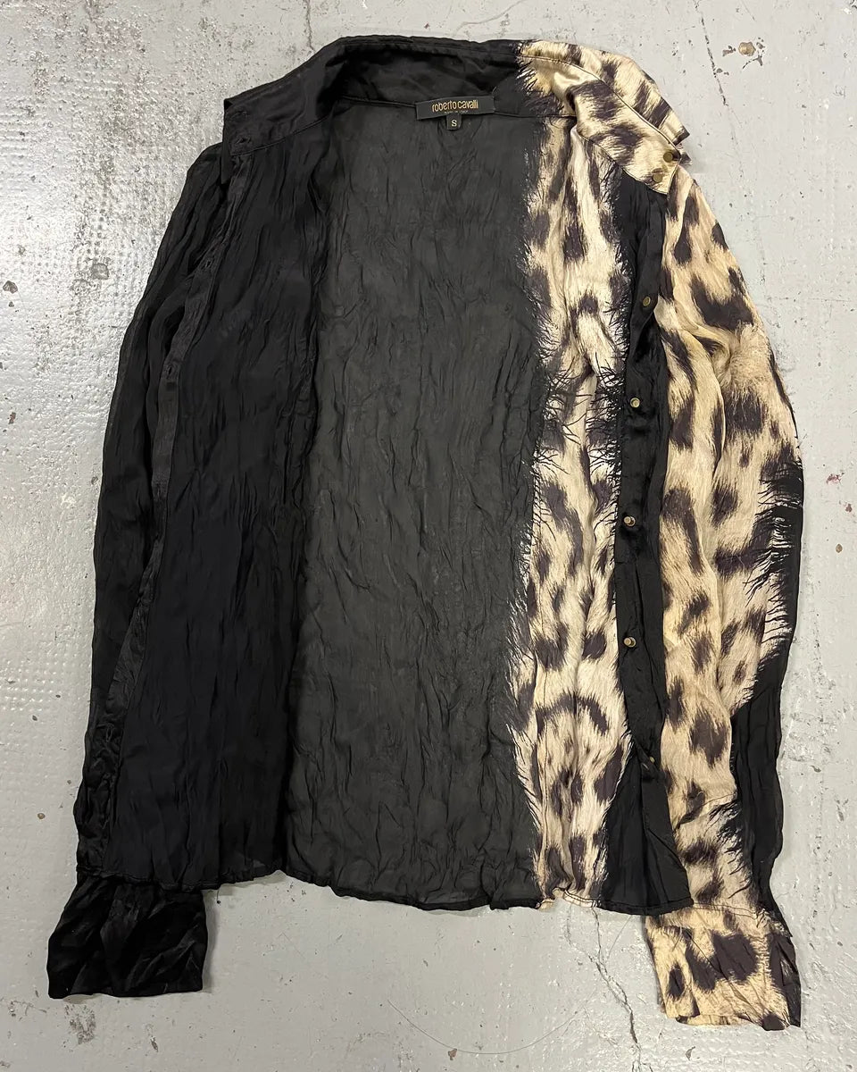 AW2001 Roberto Cavalli Black Silk Leopard Print Shirt fhAHwIA 7