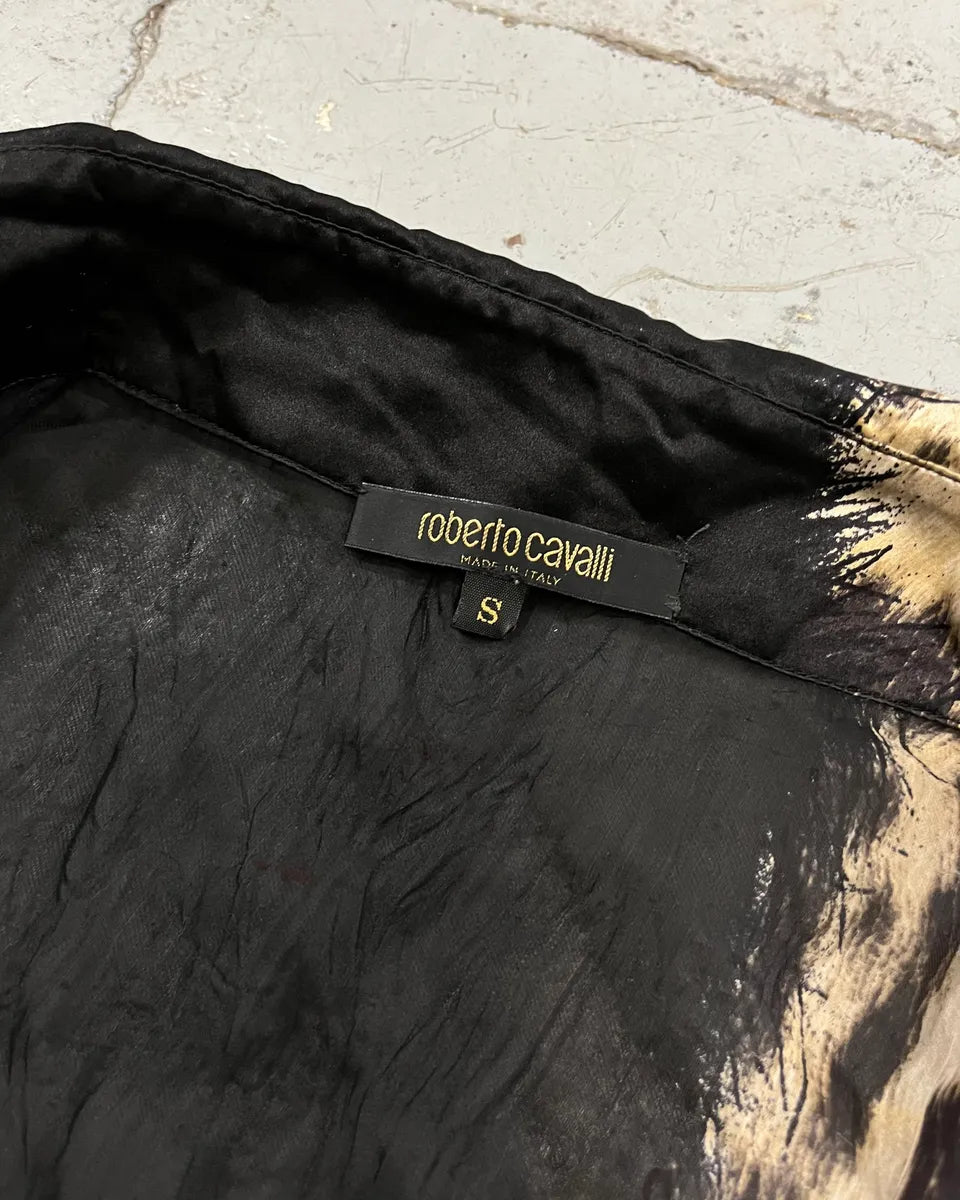 AW2001 Roberto Cavalli Black Silk Leopard Print Shirt fhAHwIA 8