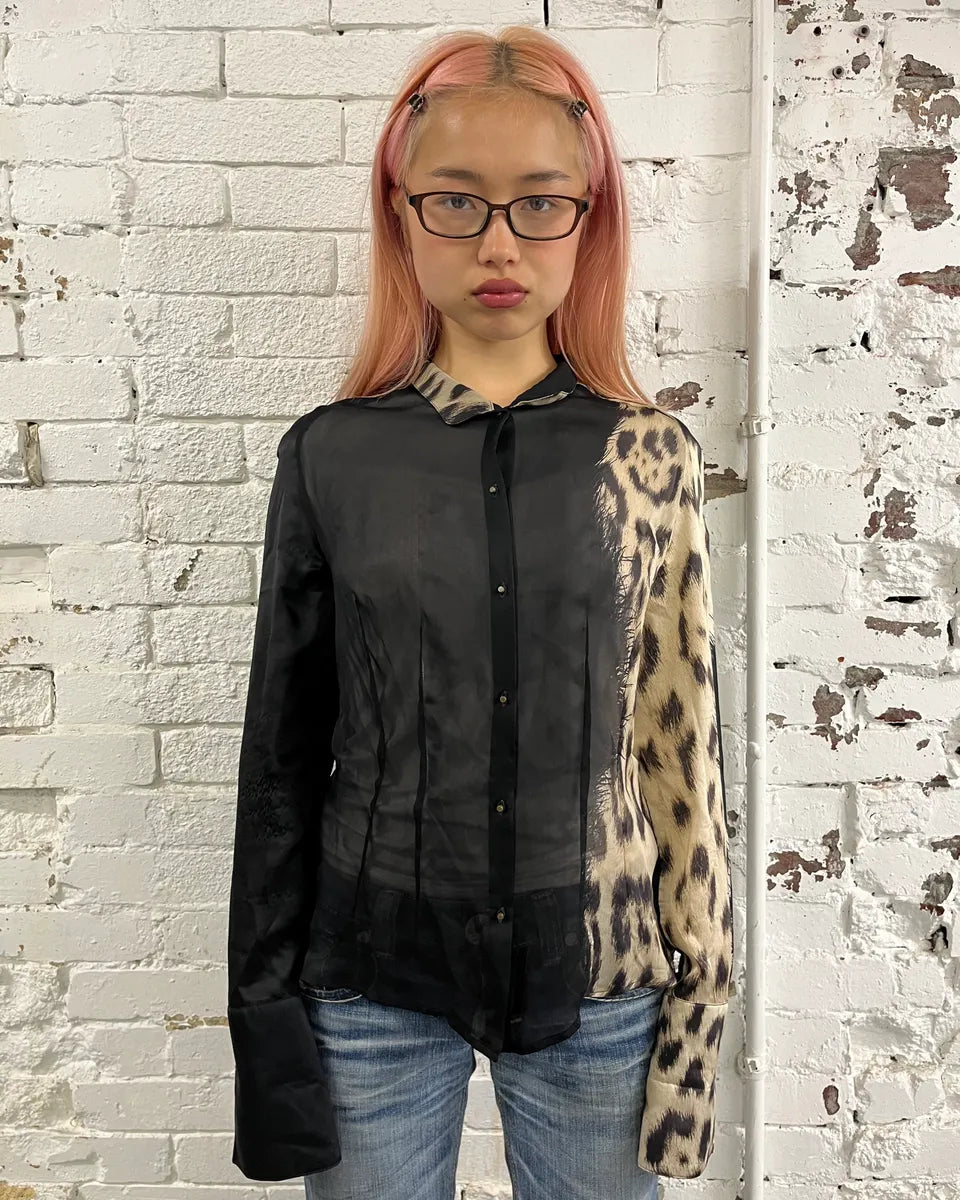 AW2001 Roberto Cavalli Black Silk Leopard Print Shirt FLvxZak 1