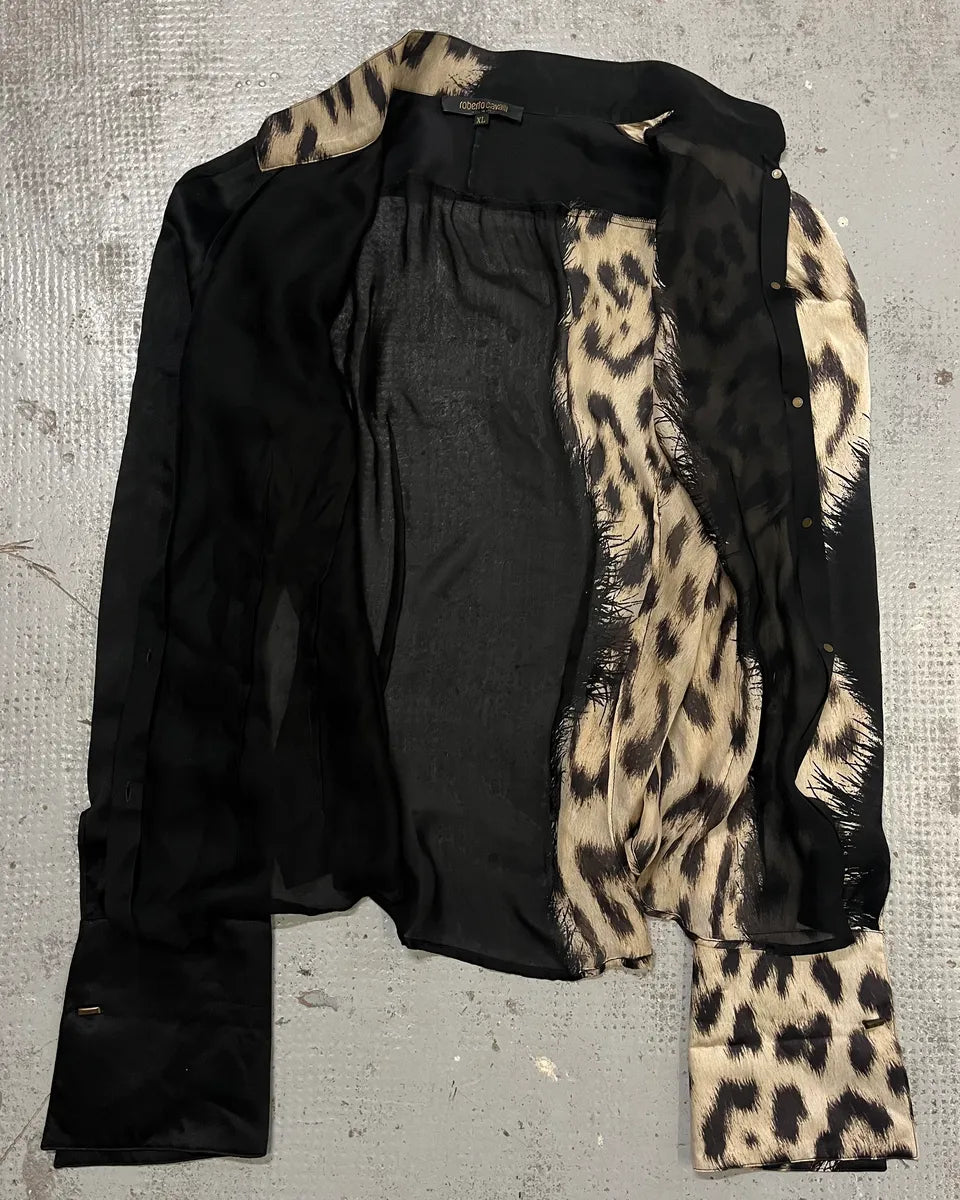 AW2001 Roberto Cavalli Black Silk Leopard Print Shirt FLvxZak 7