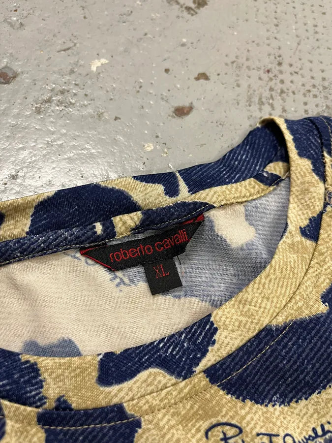 AW2001 Roberto Cavalli Camo Bird Beige & Navy T-Shirt XKhYsBr 6