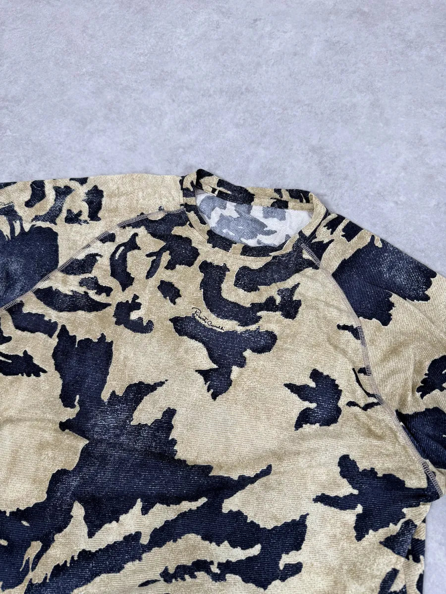 AW2001 Roberto Cavalli Camo Bird Beige T-Shirt ZtODPLx 8