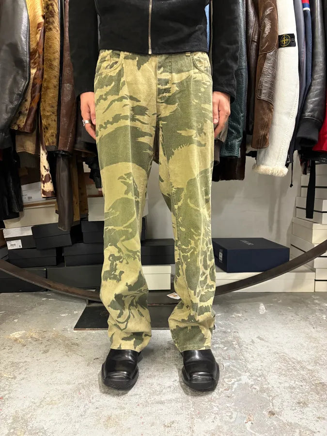 AW2001 Roberto Cavalli Camo Birds Khaki Beige Pants Nfqhdlg 1