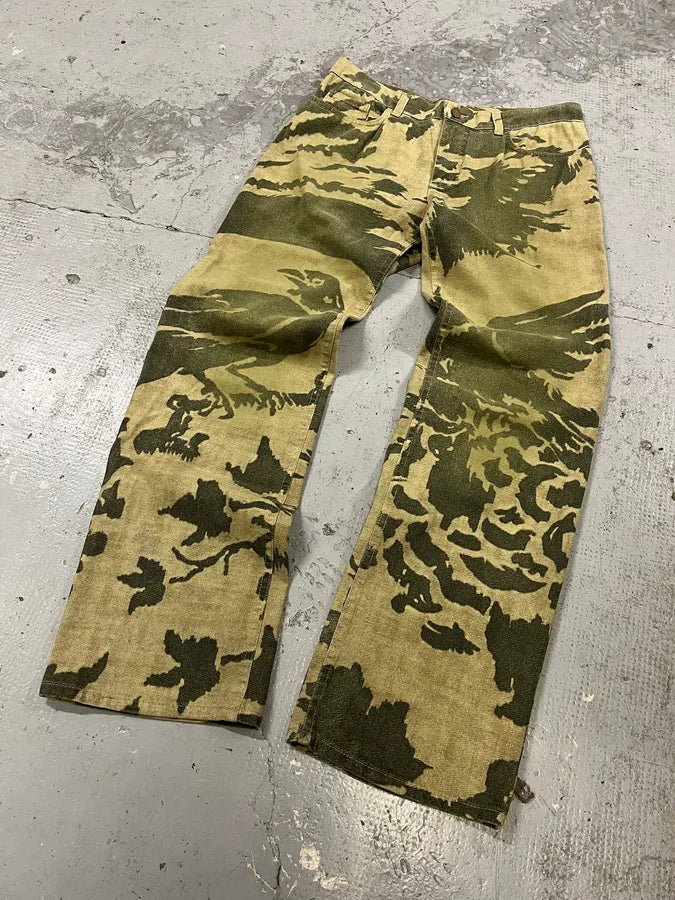 AW2001 Roberto Cavalli Camo Birds Khaki Beige Pants Nfqhdlg 2