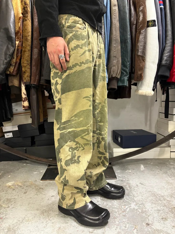 AW2001 Roberto Cavalli Camo Birds Khaki Beige Pants Nfqhdlg 3