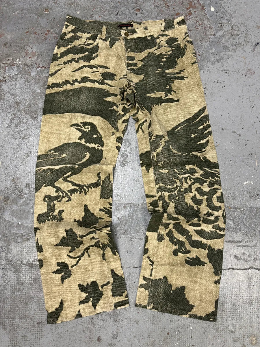 AW2001 Roberto Cavalli Camouflage Beige Birds Pants uRMbFsR 0