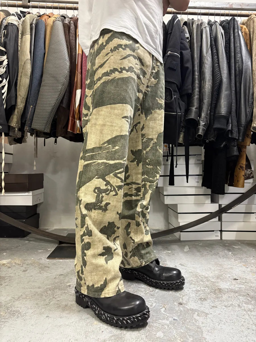 AW2001 Roberto Cavalli Camouflage Beige Birds Pants uRMbFsR 1