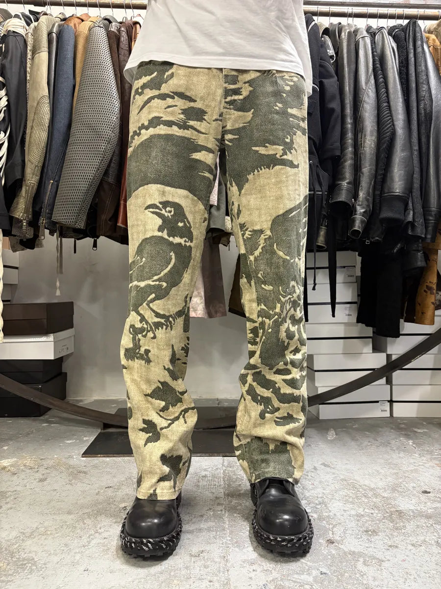 AW2001 Roberto Cavalli Camouflage Beige Birds Pants uRMbFsR 2