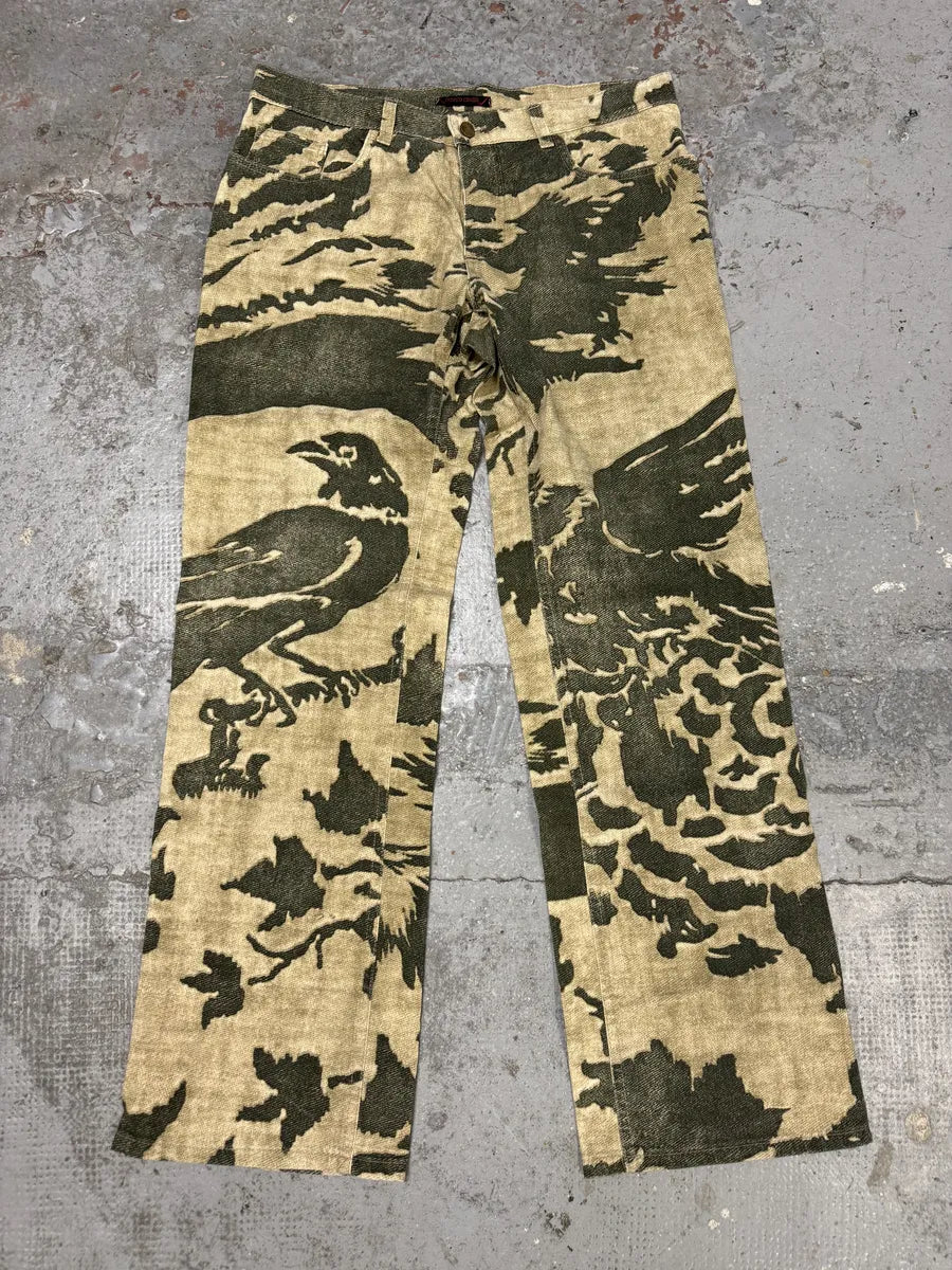 AW2001 Roberto Cavalli Camouflage Beige Birds Pants uRMbFsR 5