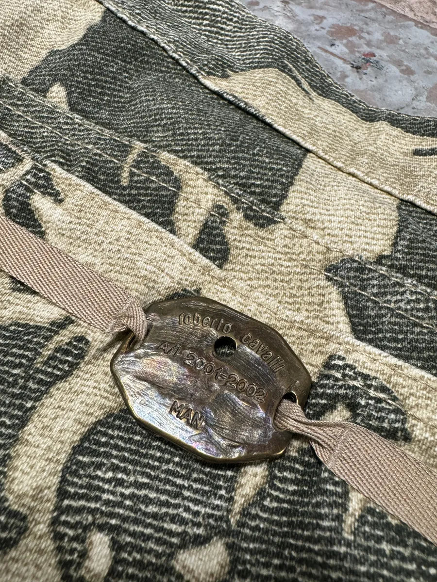 AW2001 Roberto Cavalli Camouflage Beige Birds Pants uRMbFsR 6