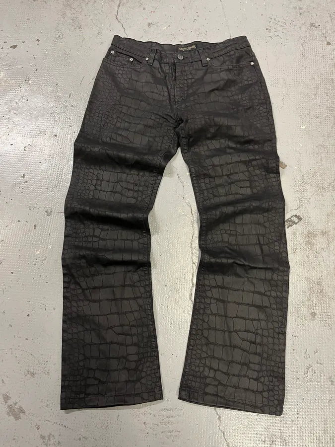 AW2001 Roberto Cavalli Crocodile Effect Black Pants psCCWpS 0