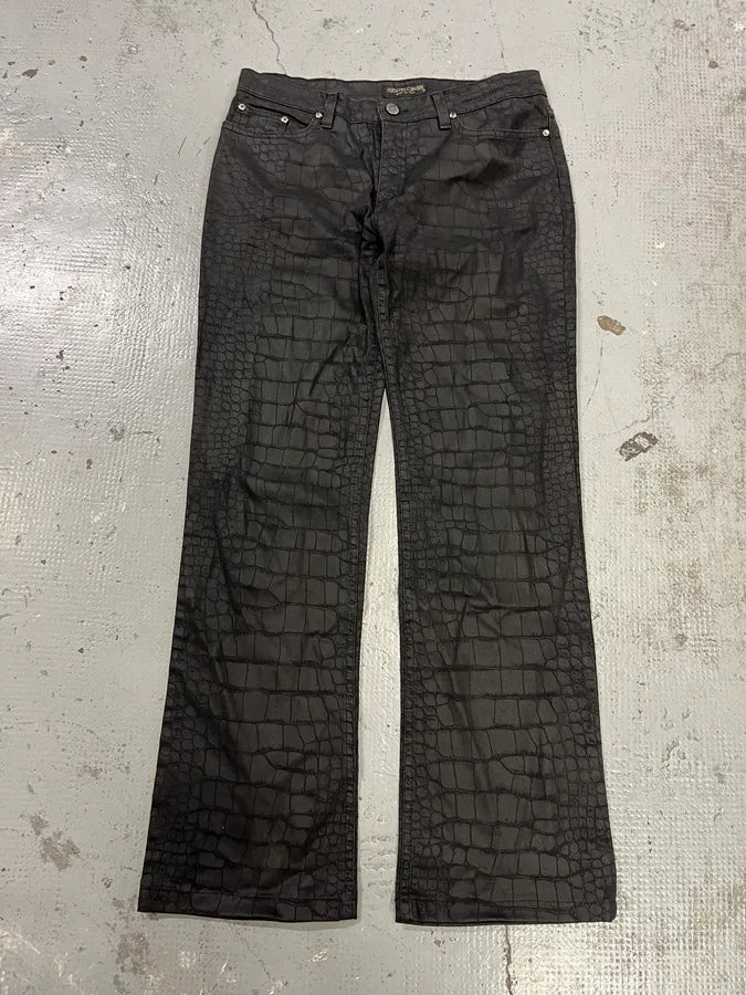 AW2001 Roberto Cavalli Crocodile Effect Black Pants psCCWpS 4
