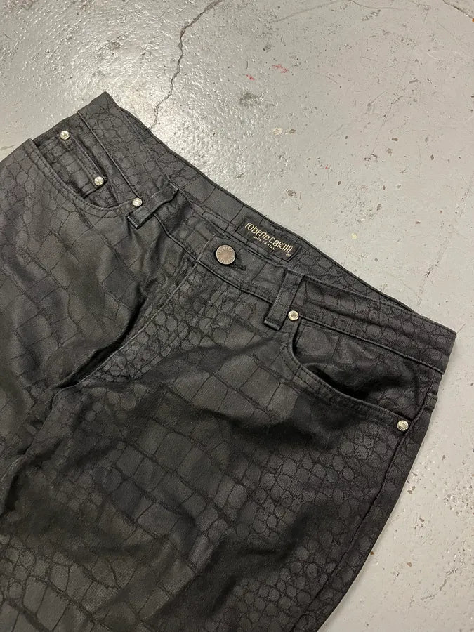 AW2001 Roberto Cavalli Crocodile Effect Black Pants psCCWpS 5