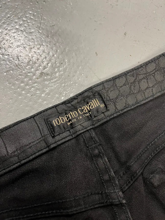 AW2001 Roberto Cavalli Crocodile Effect Black Pants psCCWpS 9