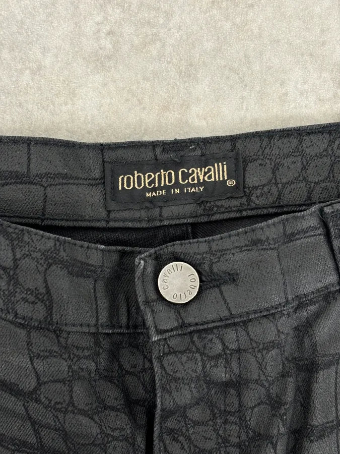 AW2001 Roberto Cavalli Crocodile Effect Obscure Black Pants xLjinuP 9