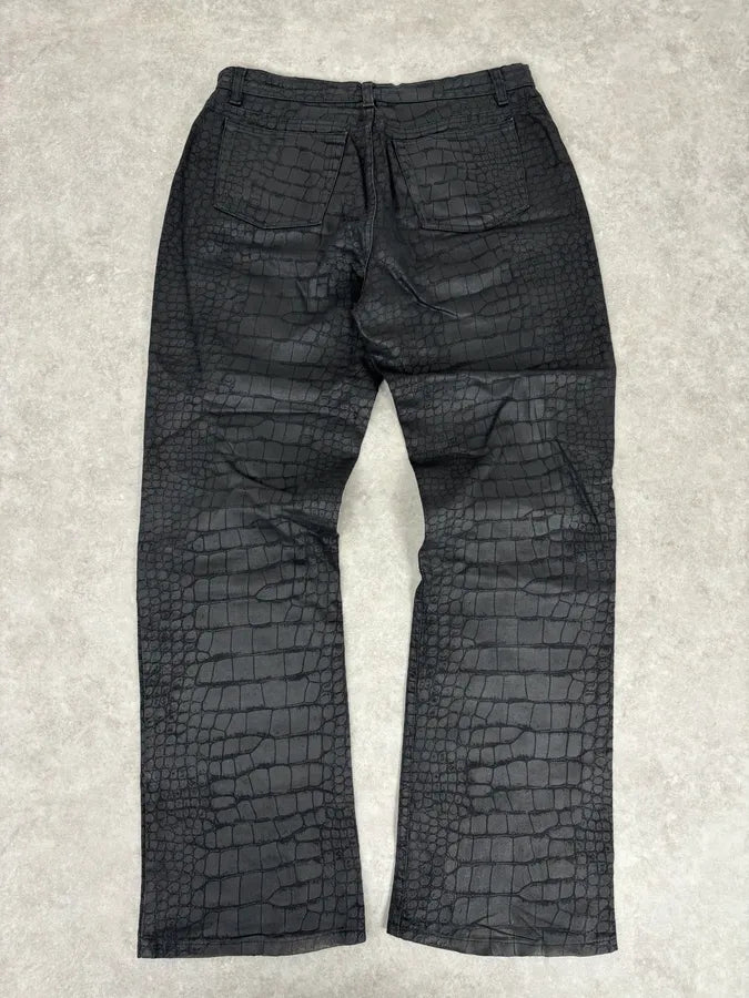 AW2001 Roberto Cavalli Crocodile Effect Obscure Black Pants xLjinuP 5