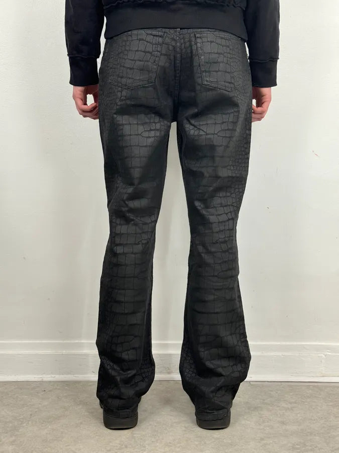 AW2001 Roberto Cavalli Crocodile Effect Obscure Black Pants xLjinuP 3