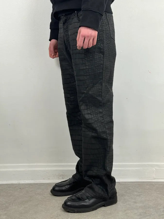 AW2001 Roberto Cavalli Crocodile Effect Obscure Black Pants xLjinuP 2