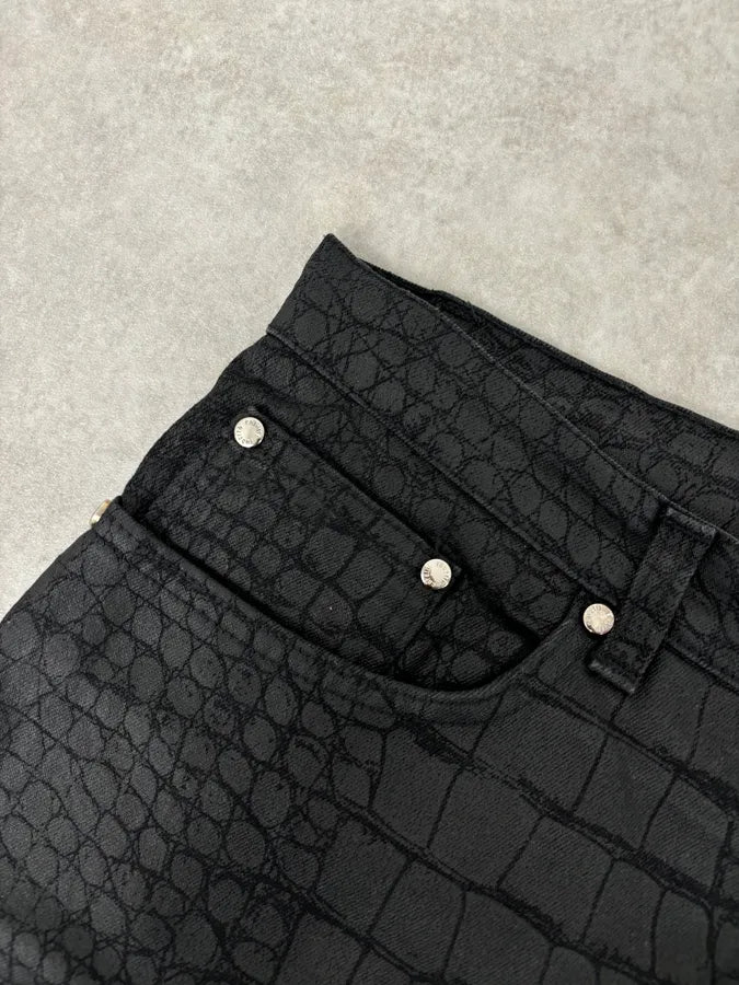 AW2001 Roberto Cavalli Crocodile Effect Obscure Black Pants xLjinuP 10