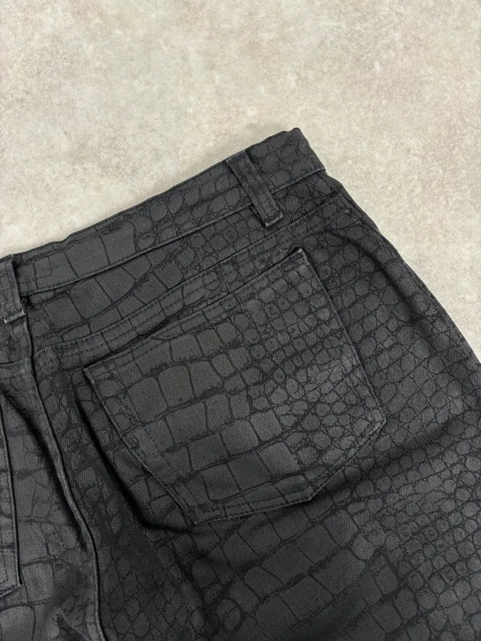AW2001 Roberto Cavalli Crocodile Effect Obscure Black Pants xLjinuP 6