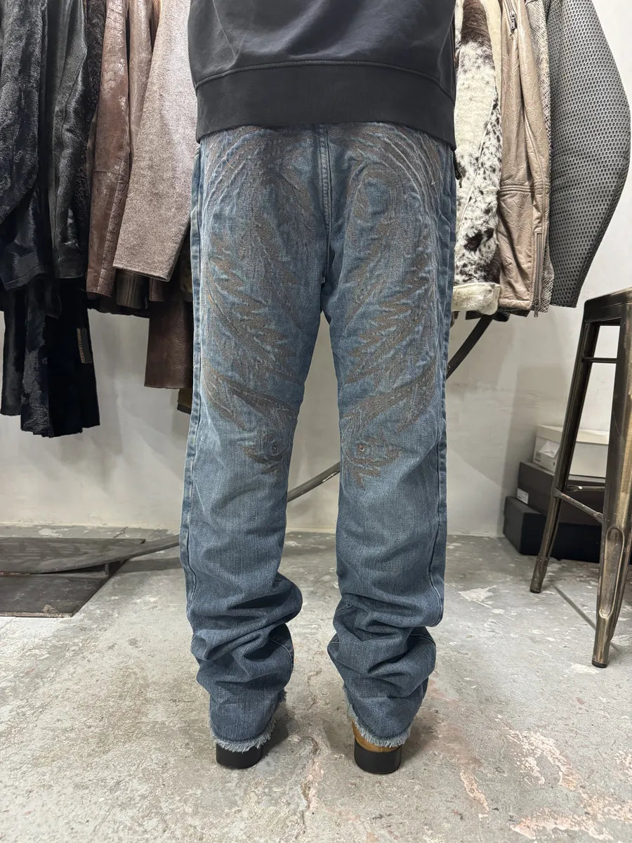 AW2001 Roberto Cavalli Dragon Embroidered Legacy Blue Denim Jeans (L) 1
