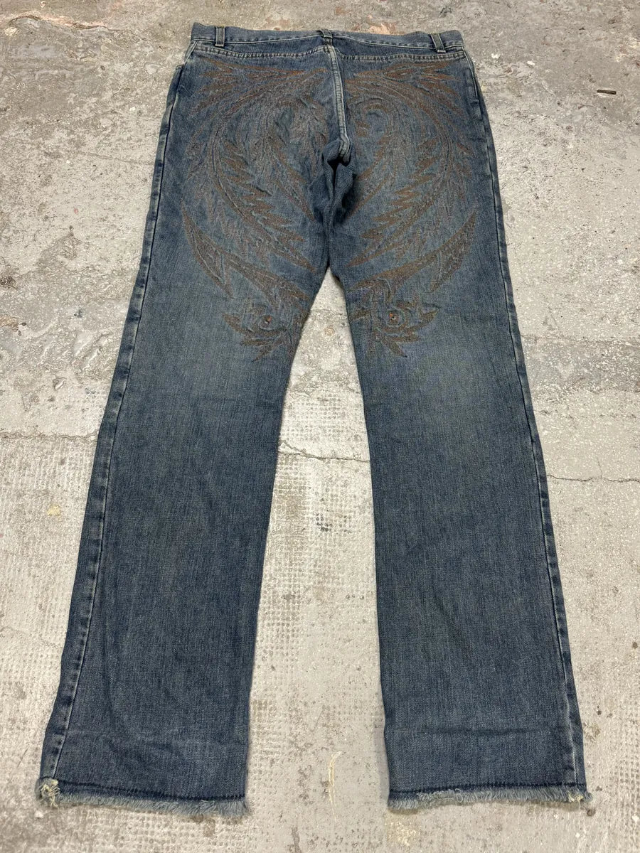 AW2001 Roberto Cavalli Dragon Embroidered Legacy Blue Denim Jeans (L) 11
