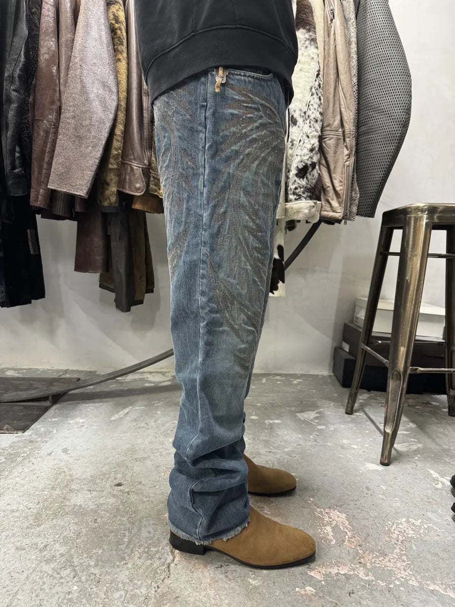 AW2001 Roberto Cavalli Dragon Embroidered Legacy Blue Denim Jeans (L) 2