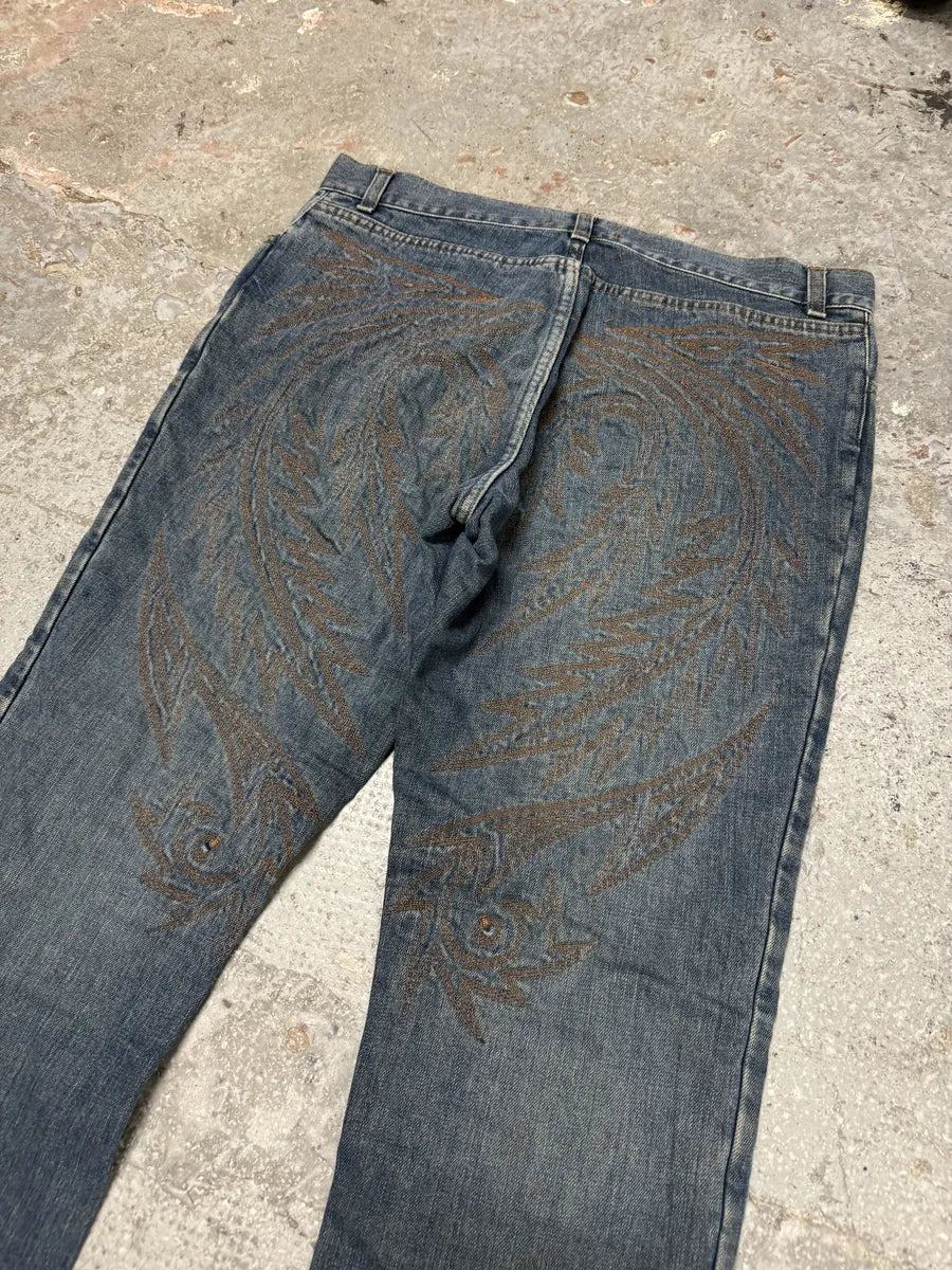 AW2001 Roberto Cavalli Dragon Embroidered Legacy Blue Denim Jeans (L) 3