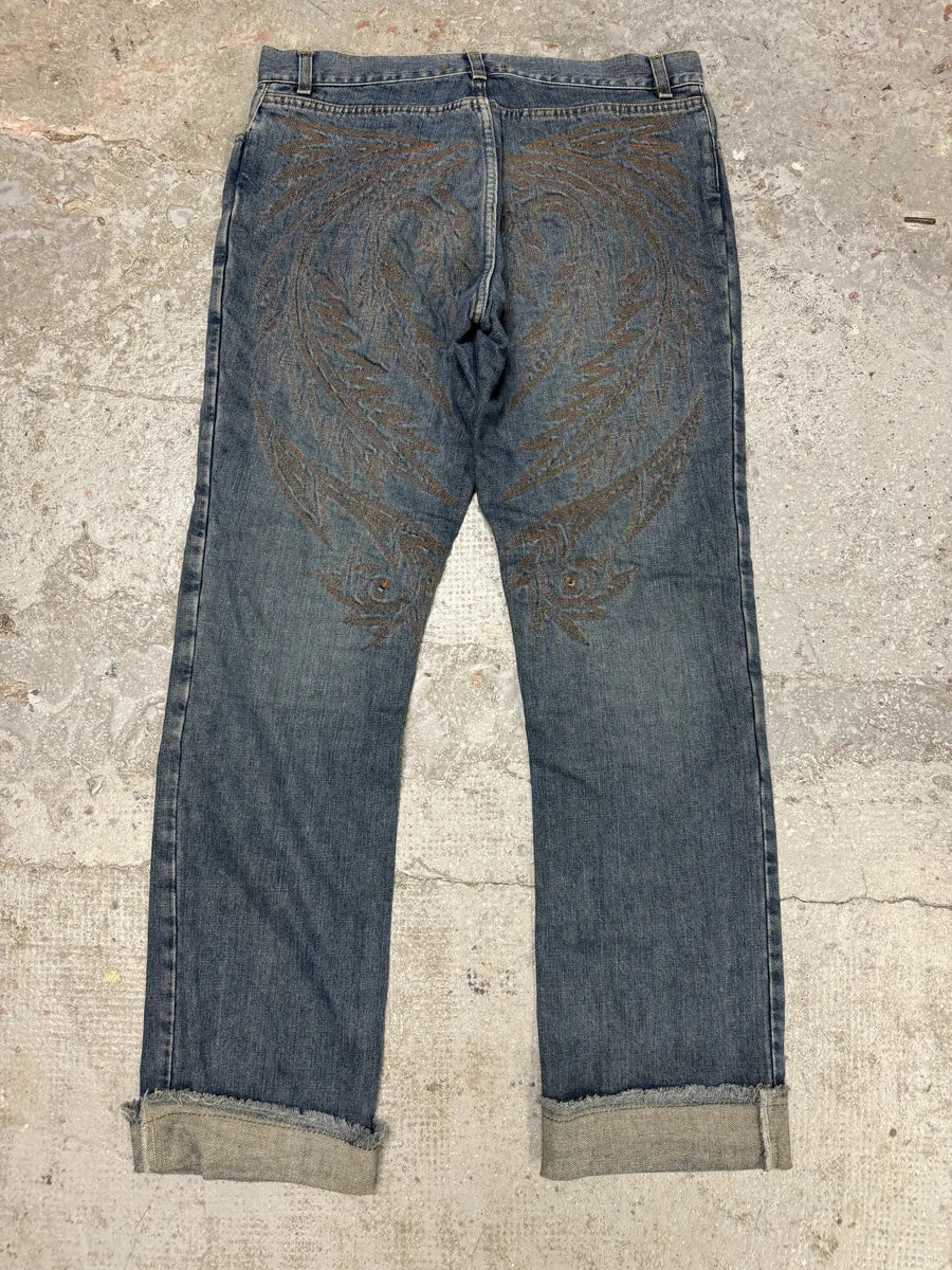 AW2001 Roberto Cavalli Dragon Embroidered Legacy Blue Denim Jeans (L) 4