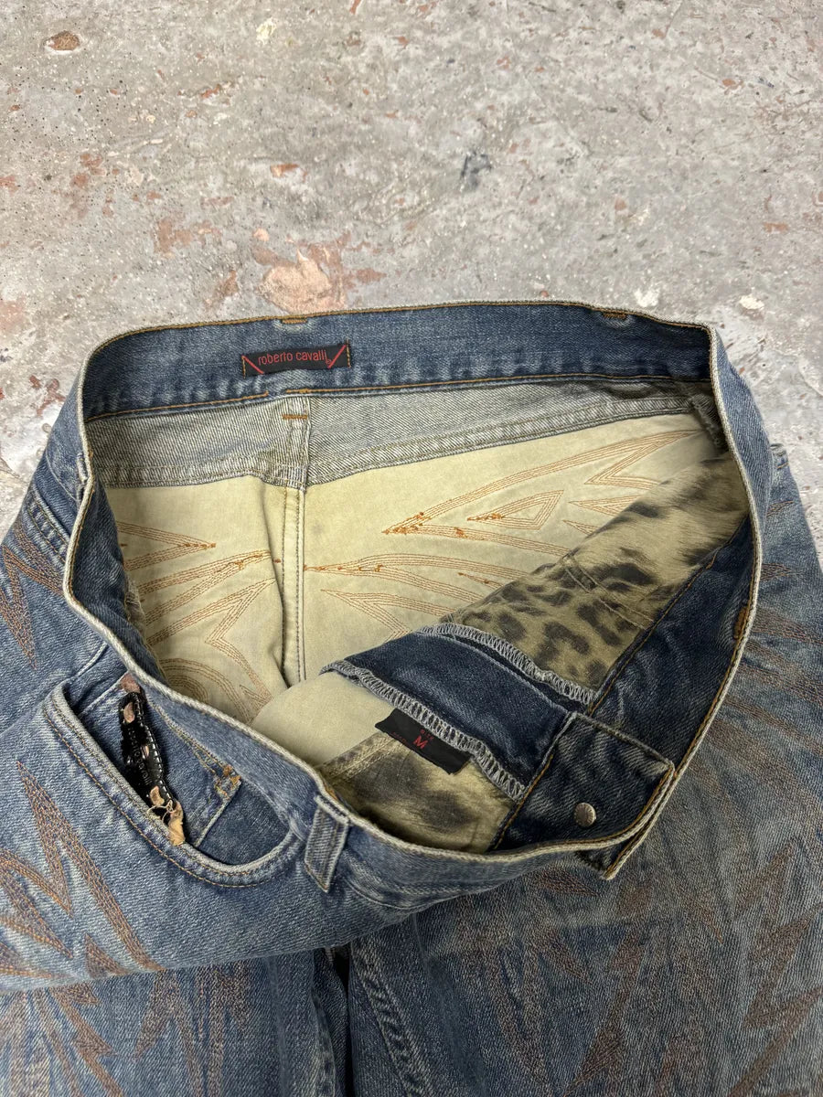 AW2001 Roberto Cavalli Dragon Embroidered Legacy Blue Denim Jeans (L) 5