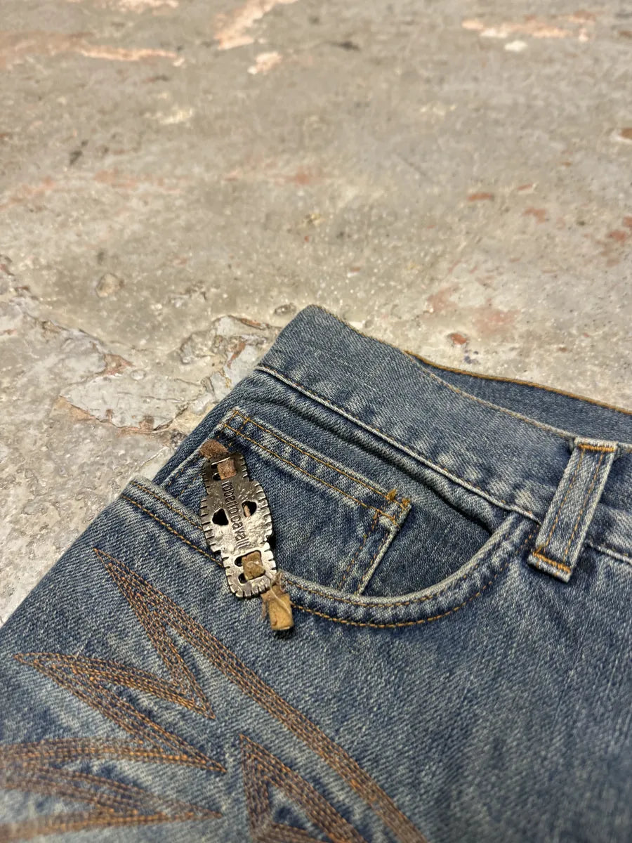 AW2001 Roberto Cavalli Dragon Embroidered Legacy Blue Denim Jeans (L) 6