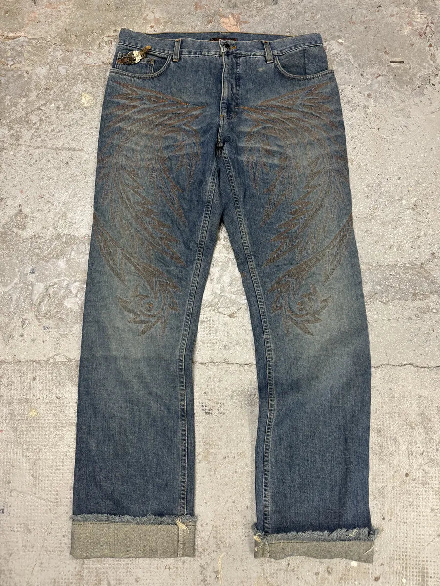 AW2001 Roberto Cavalli Dragon Embroidered Legacy Blue Denim Jeans (L) 9