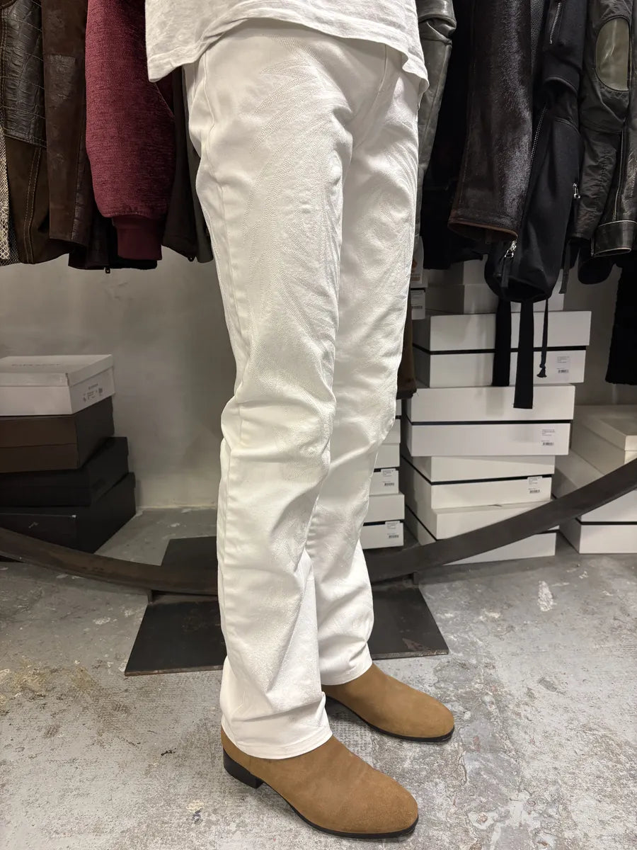 AW2001 Roberto Cavalli Dragon Embroidered White Denim Jeans aHYNYzy 0